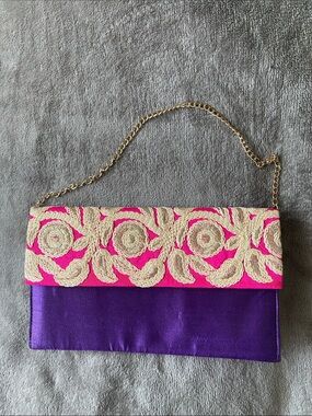 Parisian Estate One Of A Kind Hand Embroidered Pure Silk Clutch Bag